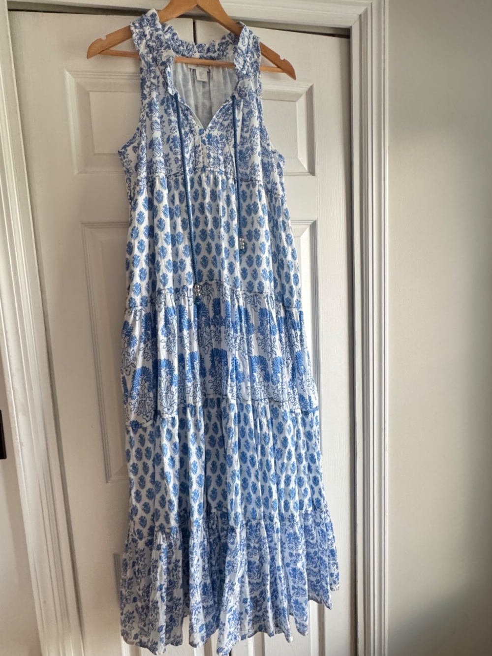 NEW Calypso St Barth Maxi Dress Blue White Print Cotton Lined Sleeveless Small - Picture 9 of 16